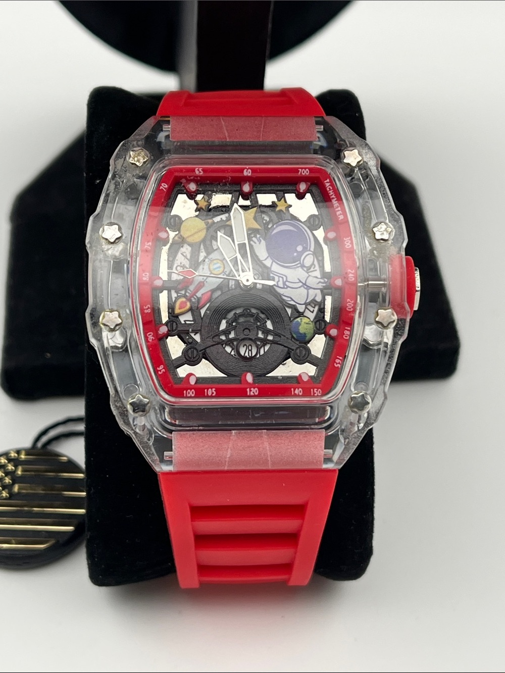 Red Transparent Watch with Astronaut Dial -